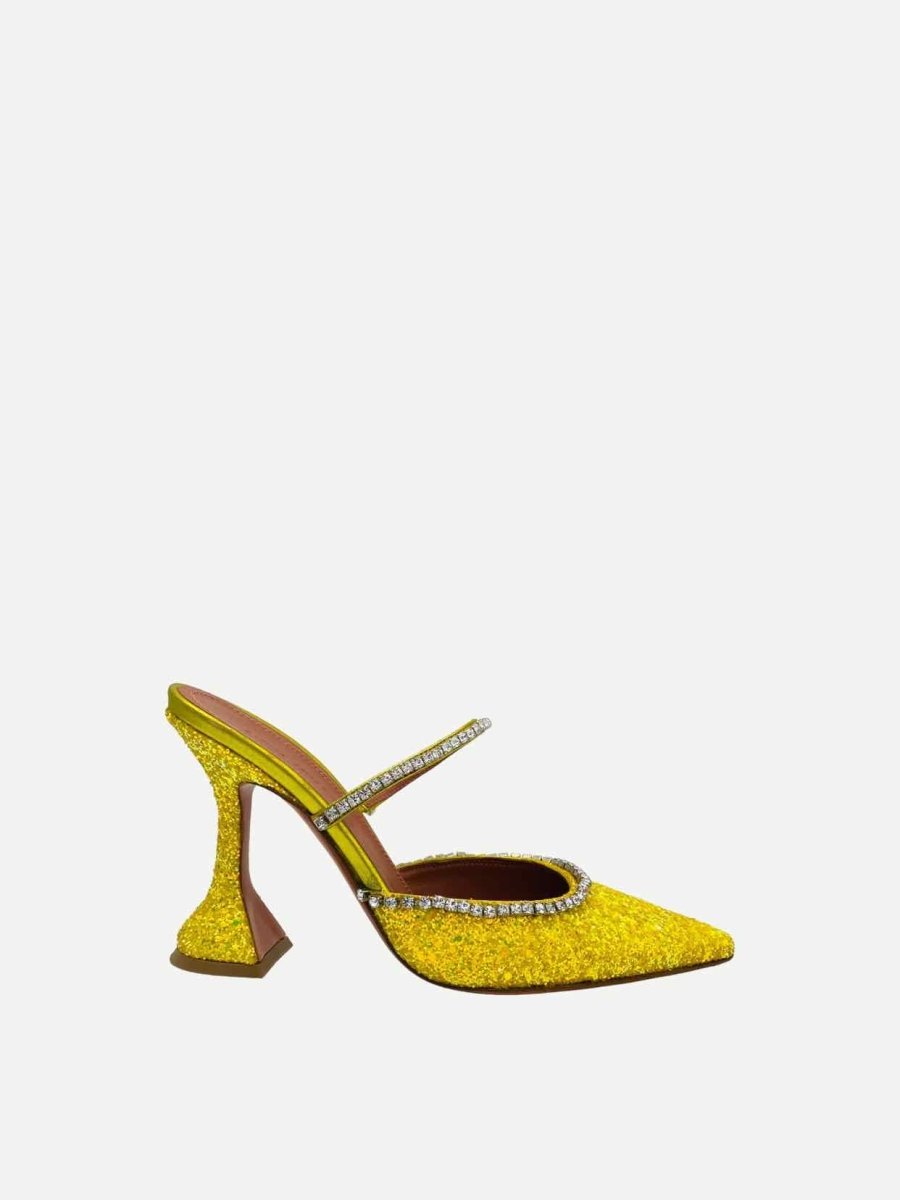 Pre - loved AMINA MUADDI Glitter Yellow Heeled Sandals at Reems Closet