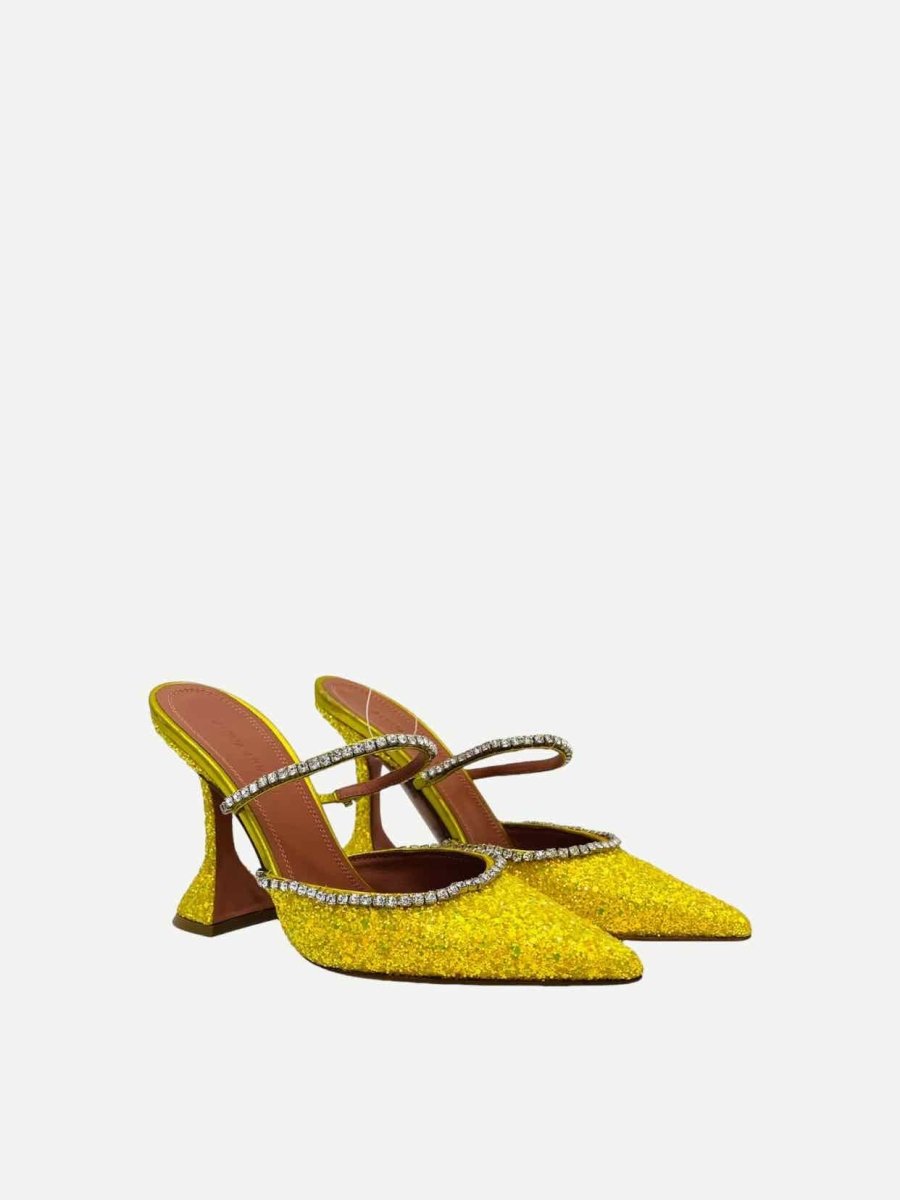 Pre - loved AMINA MUADDI Glitter Yellow Heeled Sandals at Reems Closet