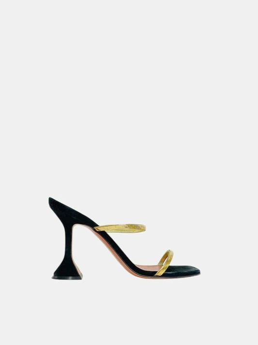 Pre - loved AMINA MUADDI Henson Black & Gold Mules 38 at Reems Closet