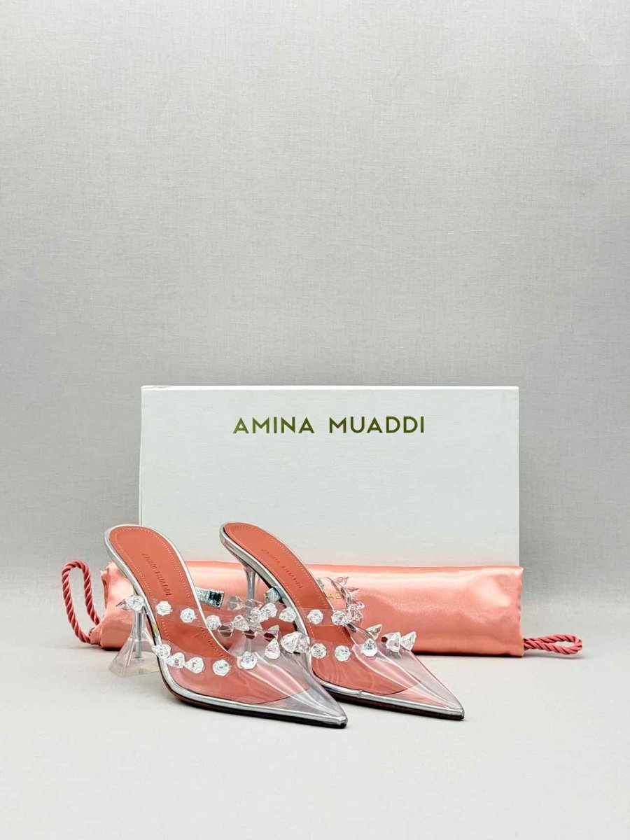 Pre-loved AMINA MUADDI Julia Silver Size EU 37 Mules at Reems Closet