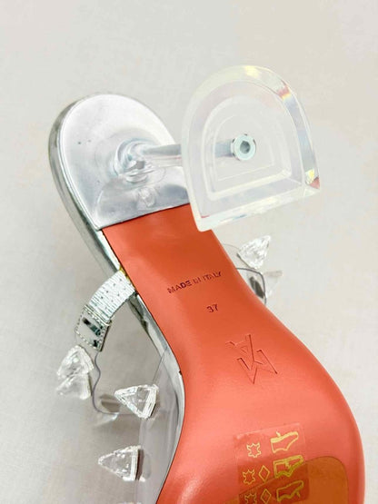 Pre-loved AMINA MUADDI Julia Silver Size EU 37 Mules at Reems Closet
