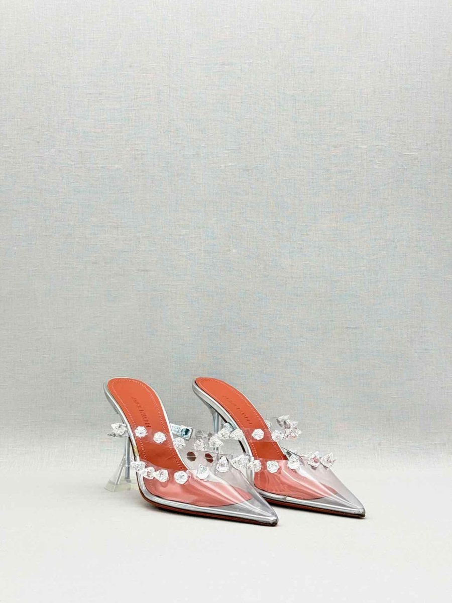 Pre-loved AMINA MUADDI Julia Silver Size EU 37 Mules at Reems Closet
