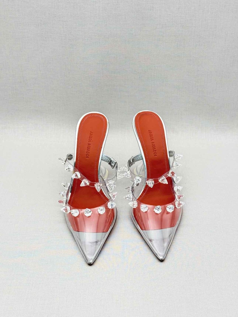 Pre-loved AMINA MUADDI Julia Silver Size EU 37 Mules at Reems Closet