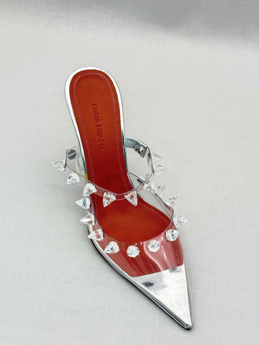 Pre-loved AMINA MUADDI Julia Silver Size EU 37 Mules at Reems Closet