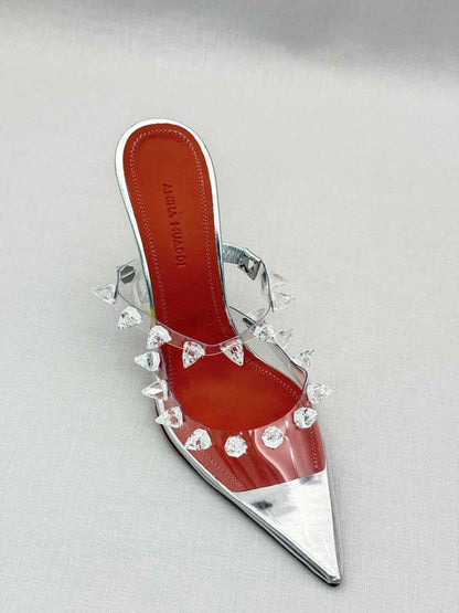 Pre-loved AMINA MUADDI Julia Silver Size EU 37 Mules at Reems Closet