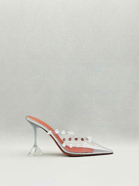 Pre-loved AMINA MUADDI Julia Silver Size EU 40 Mules at Reems Closet