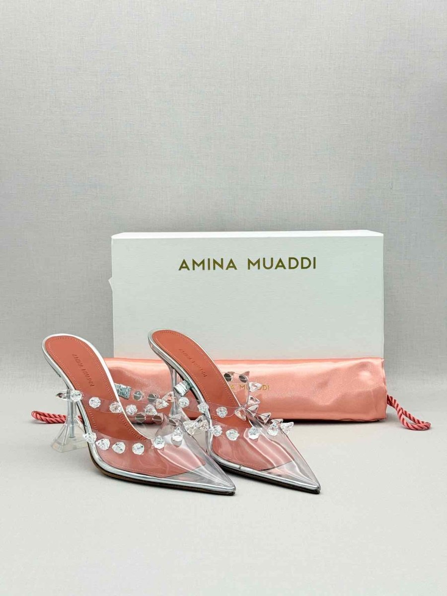 Pre-loved AMINA MUADDI Julia Silver Size EU 40 Mules at Reems Closet