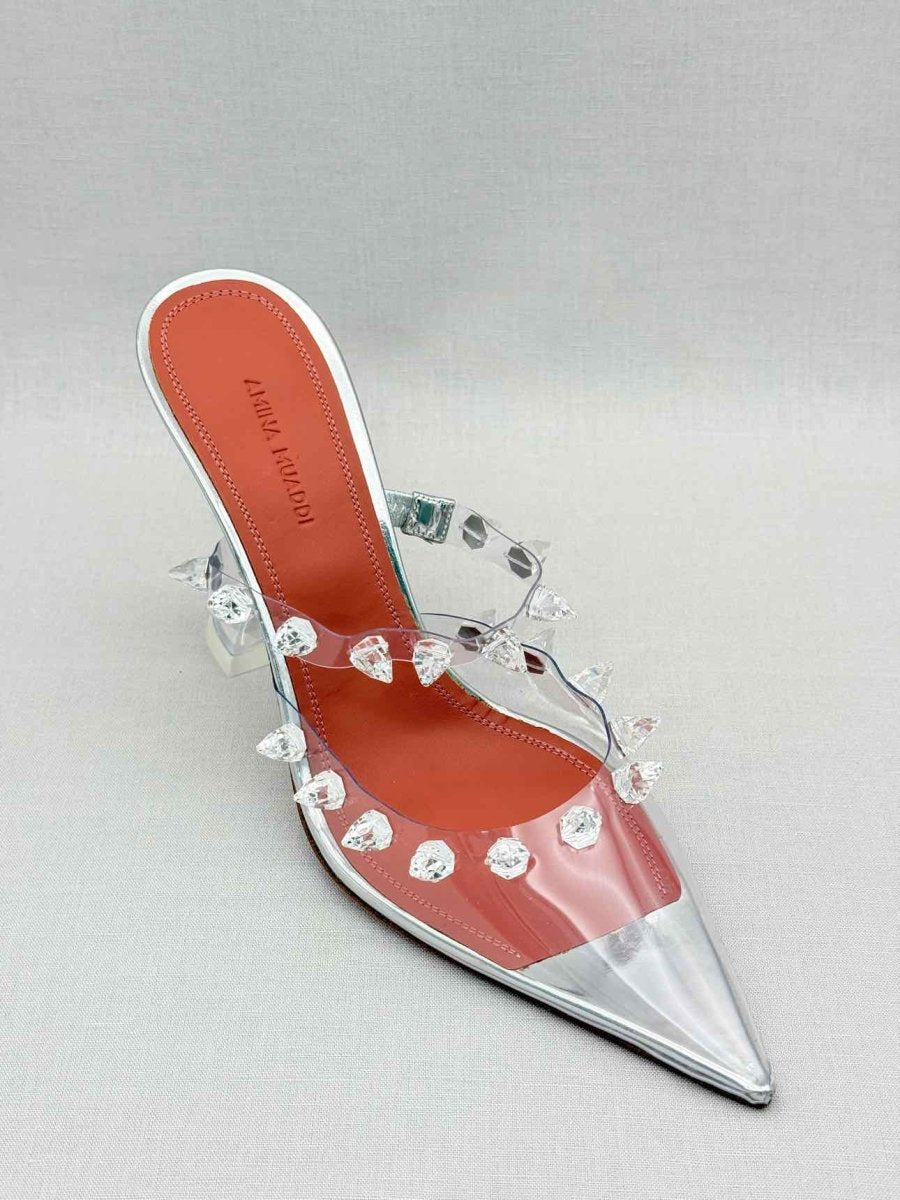 Pre-loved AMINA MUADDI Julia Silver Size EU 40 Mules at Reems Closet