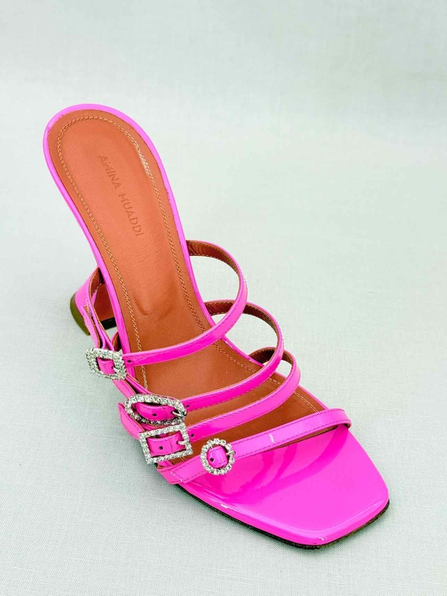 Pre - loved AMINA MUADDI Pink Strappy Size EU 38.5 Heeled Sandals at Reems Closet