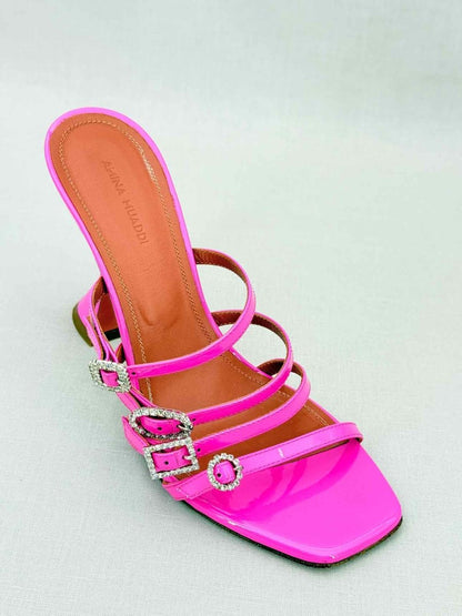 Pre - loved AMINA MUADDI Pink Strappy Size EU 38.5 Heeled Sandals at Reems Closet