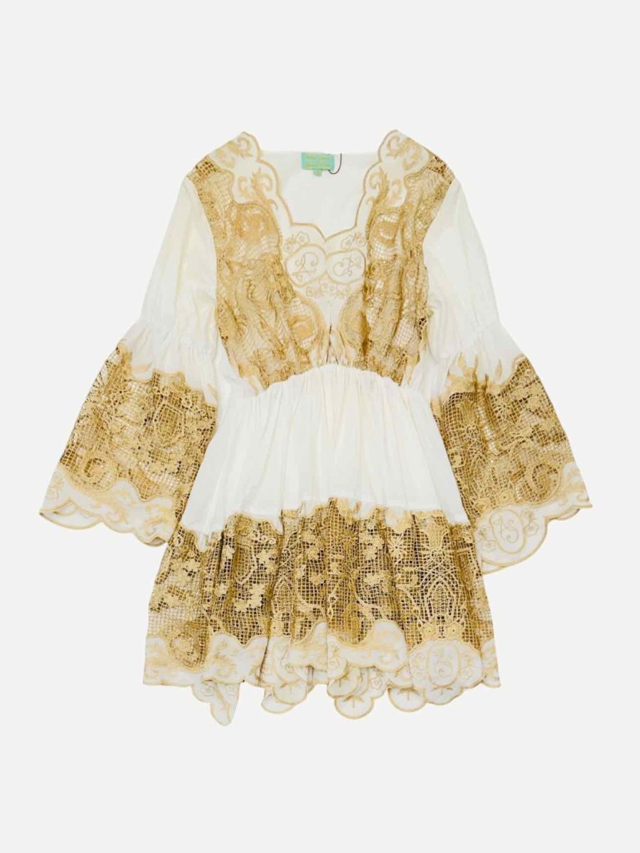 Pre - loved ANTICA SARTORIA White & Gold Embroidered Coverup at Reems Closet