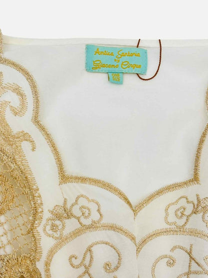 Pre - loved ANTICA SARTORIA White & Gold Embroidered Coverup at Reems Closet