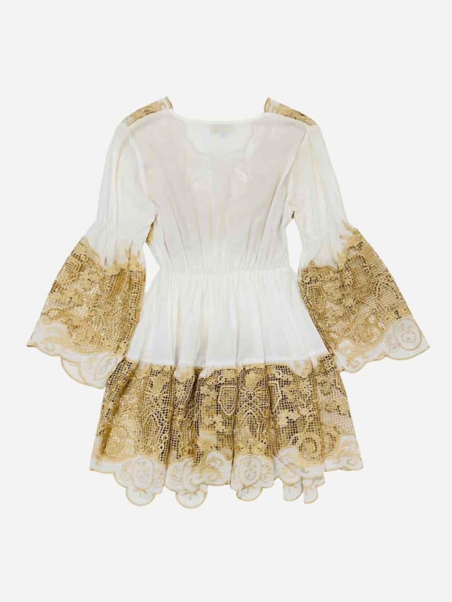 Pre - loved ANTICA SARTORIA White & Gold Embroidered Coverup at Reems Closet