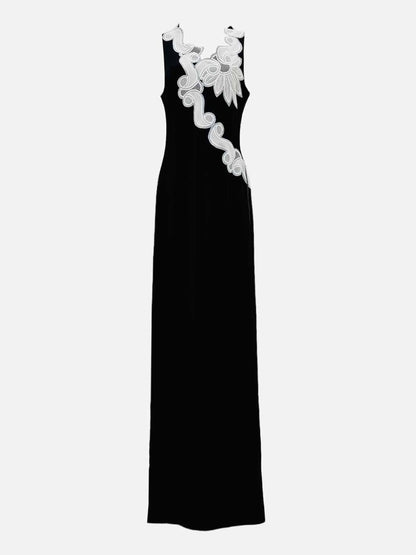 Pre - loved ANTONIO BERARDI Black & White Embroidered Evening Dress at Reems Closet