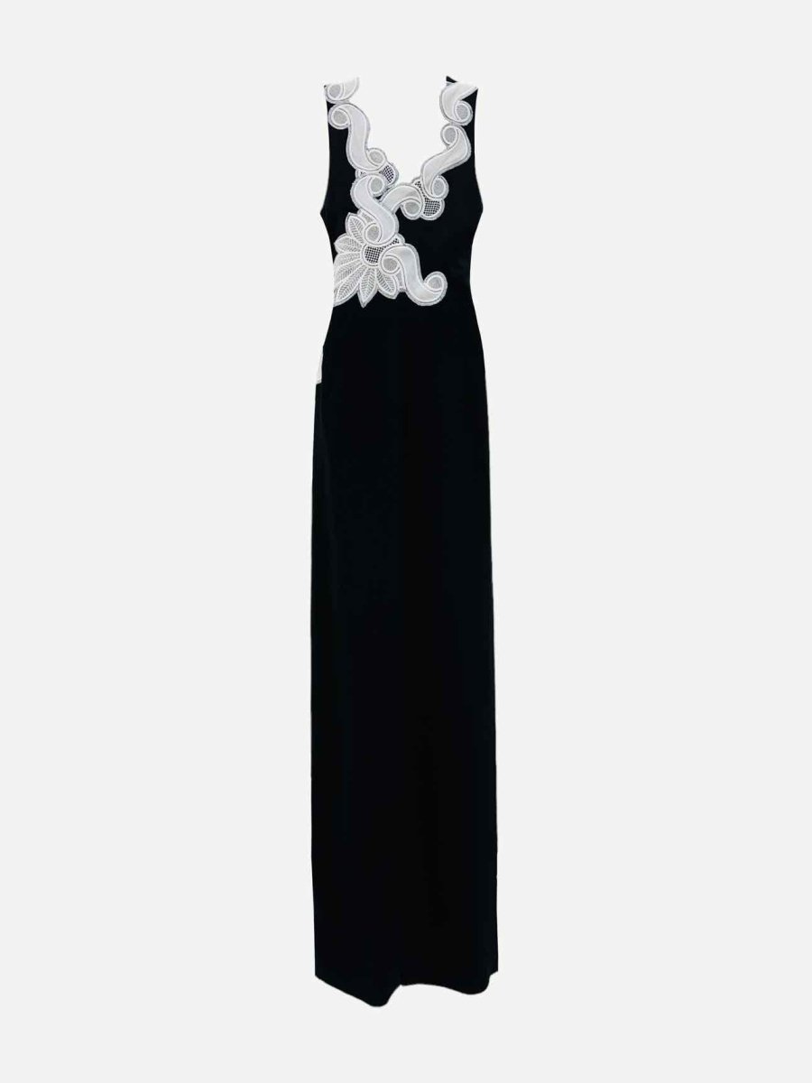 Pre - loved ANTONIO BERARDI Black & White Embroidered Evening Dress at Reems Closet