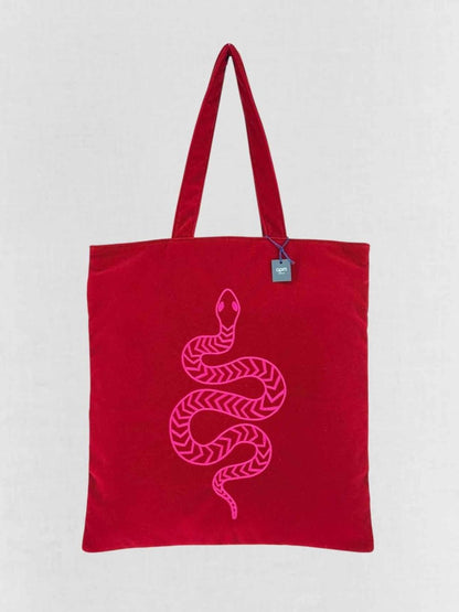 Pre - loved APM MONACO Red Snake Print Tote Bag at Reems Closet