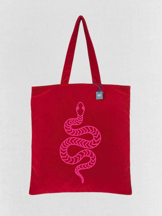 Pre - loved APM MONACO Red Snake Print Tote Bag at Reems Closet