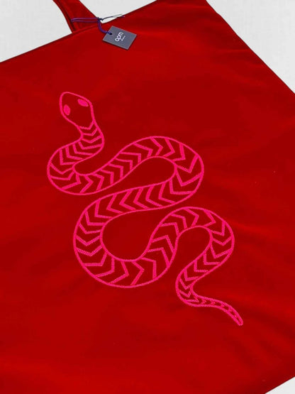 Pre - loved APM MONACO Red Snake Print Tote Bag at Reems Closet