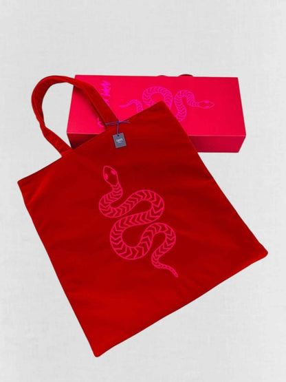 Pre - loved APM MONACO Red Snake Print Tote Bag at Reems Closet