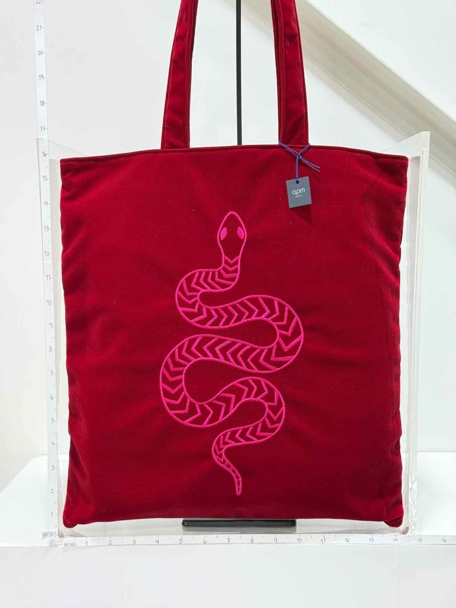 Pre - loved APM MONACO Red Snake Print Tote Bag at Reems Closet