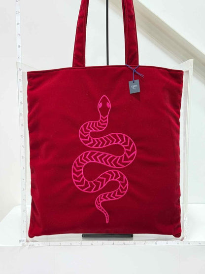 Pre - loved APM MONACO Red Snake Print Tote Bag at Reems Closet