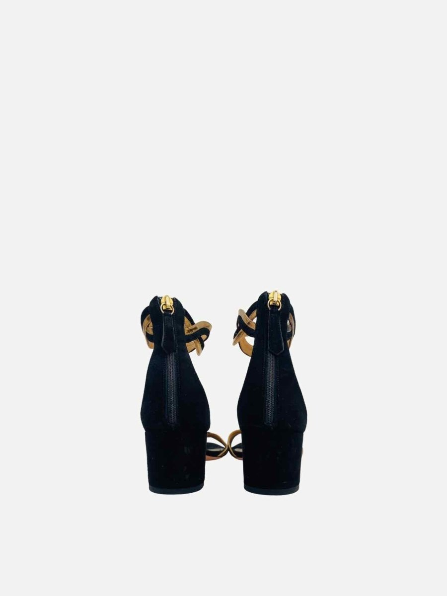 Pre - loved AQUAZZURA Ankle Strap Black & Gold Heeled Sandals at Reems Closet