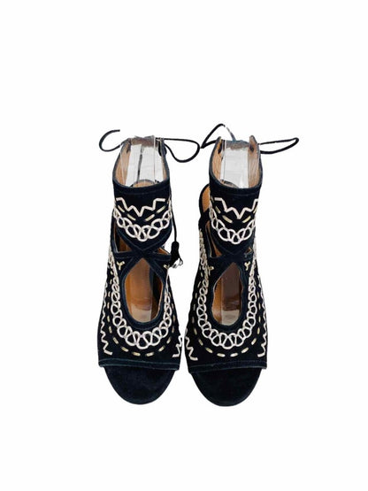 Pre - loved AQUAZZURA Cutout Black w/ White & Green Booties at Reems Closet