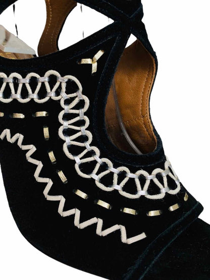 Pre - loved AQUAZZURA Cutout Black w/ White & Green Booties at Reems Closet