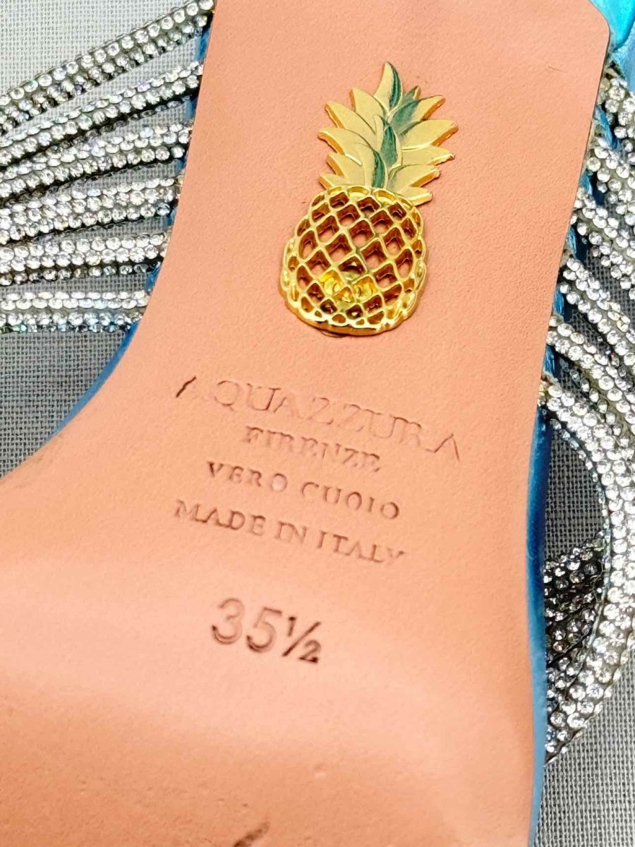 Pre - loved AQUAZZURA Gatsby Silver Size EU 35.5 Mules at Reems Closet