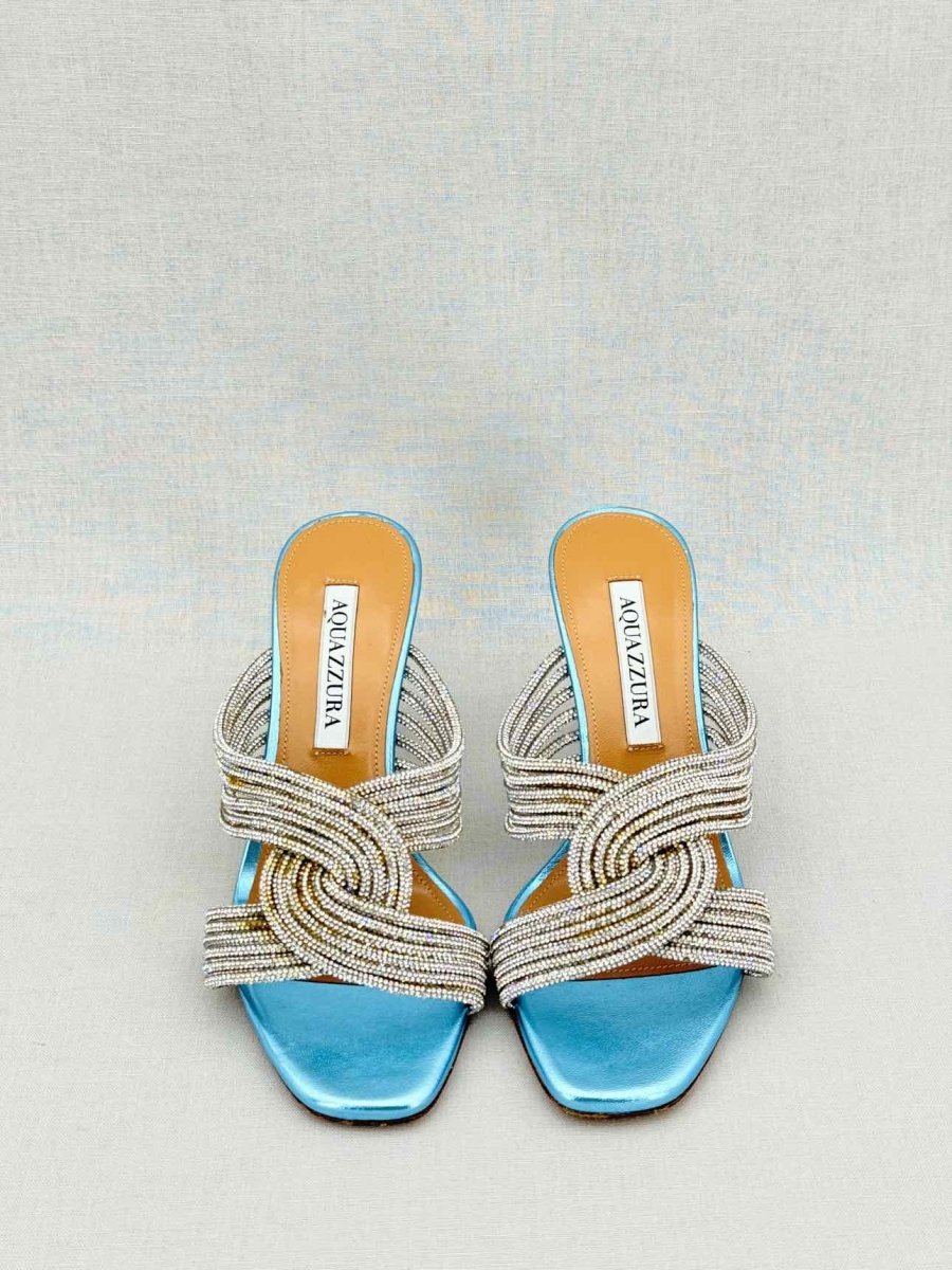 Pre - loved AQUAZZURA Gatsby Silver Size EU 35.5 Mules at Reems Closet