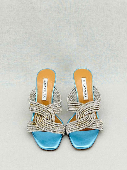 Pre - loved AQUAZZURA Gatsby Silver Size EU 35.5 Mules at Reems Closet