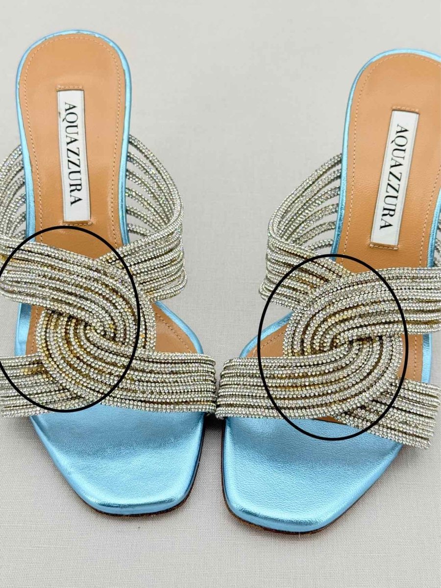 Pre - loved AQUAZZURA Gatsby Silver Size EU 35.5 Mules at Reems Closet