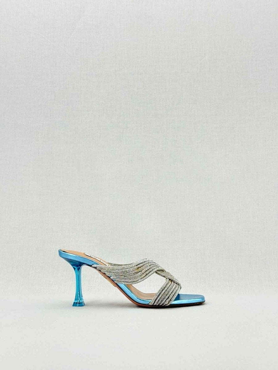 Pre - loved AQUAZZURA Gatsby Silver Size EU 35.5 Mules at Reems Closet