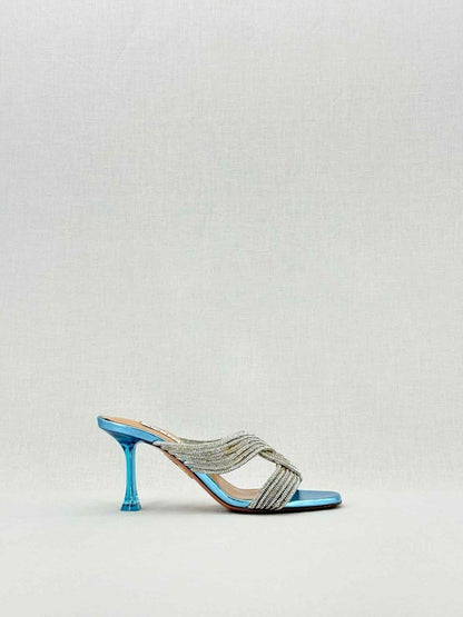 Pre - loved AQUAZZURA Gatsby Silver Size EU 35.5 Mules at Reems Closet