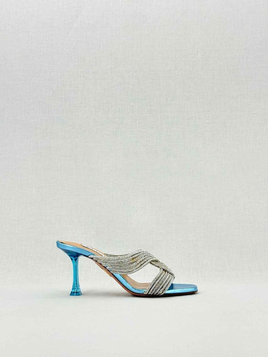 Pre - loved AQUAZZURA Gatsby Silver Size EU 35.5 Mules at Reems Closet