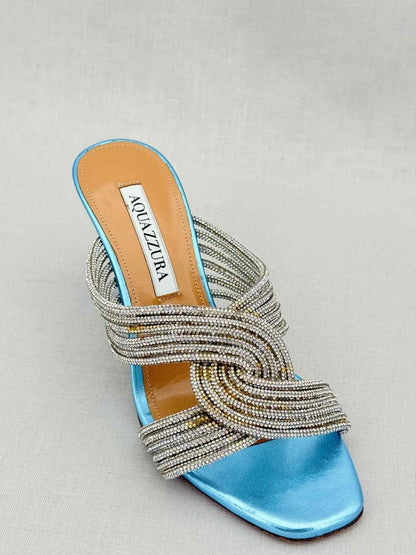 Pre - loved AQUAZZURA Gatsby Silver Size EU 35.5 Mules at Reems Closet