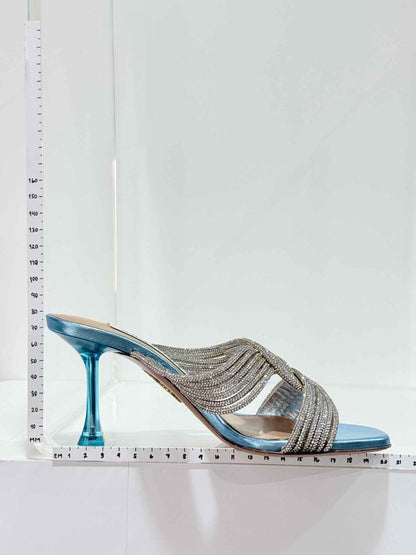 Pre - loved AQUAZZURA Gatsby Silver Size EU 35.5 Mules at Reems Closet