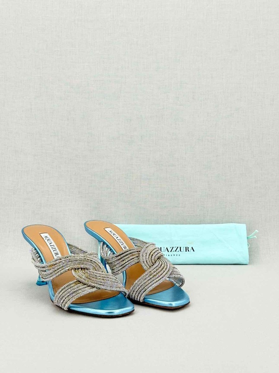 Pre - loved AQUAZZURA Gatsby Silver Size EU 35.5 Mules at Reems Closet