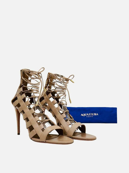 Pre - loved AQUAZZURA Gladiator Beige Heeled Sandals at Reems Closet