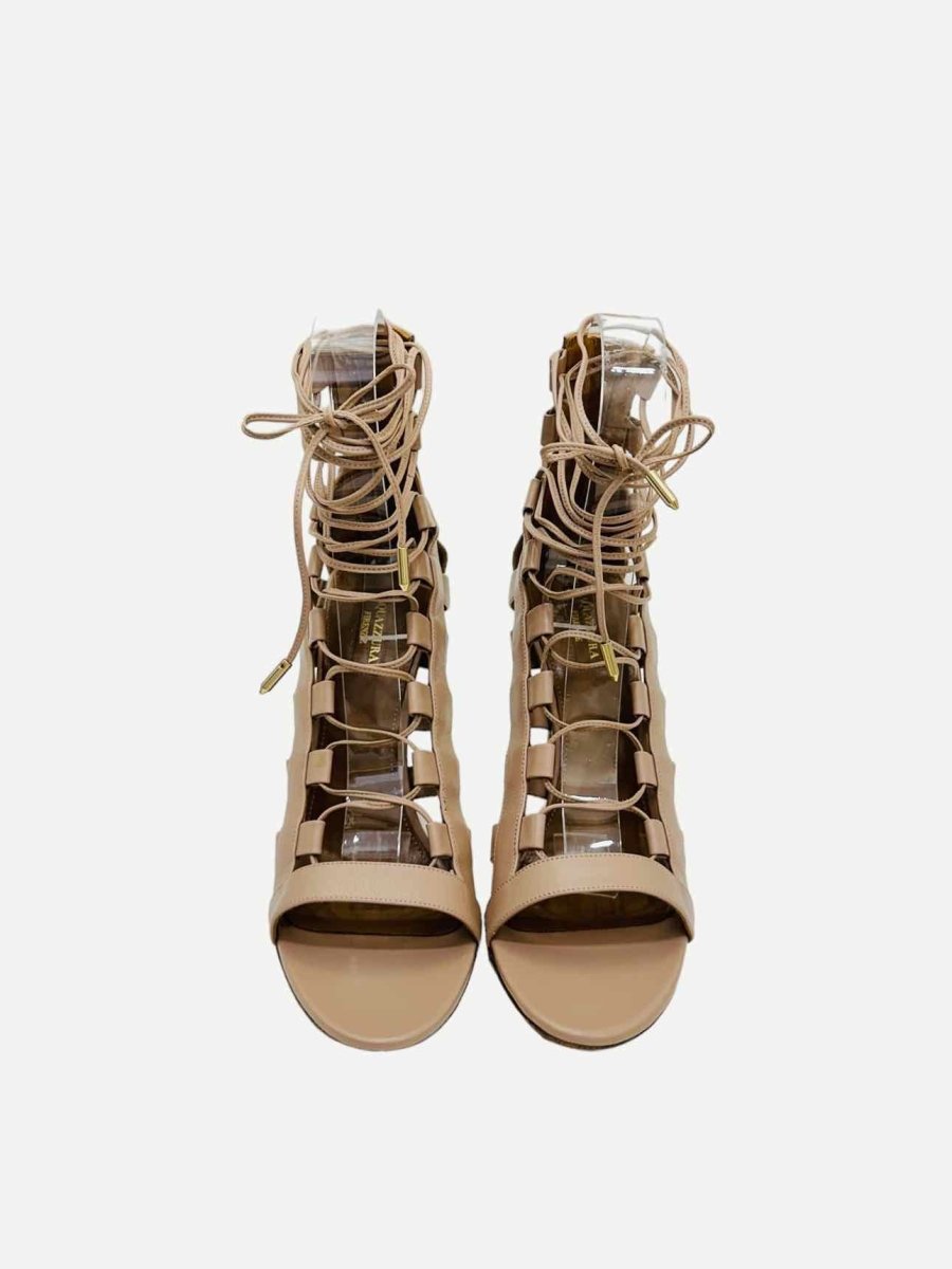 Pre - loved AQUAZZURA Gladiator Beige Heeled Sandals at Reems Closet