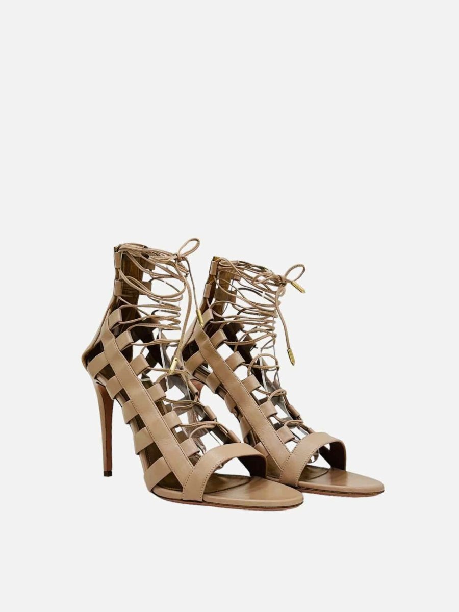 Pre - loved AQUAZZURA Gladiator Beige Heeled Sandals at Reems Closet