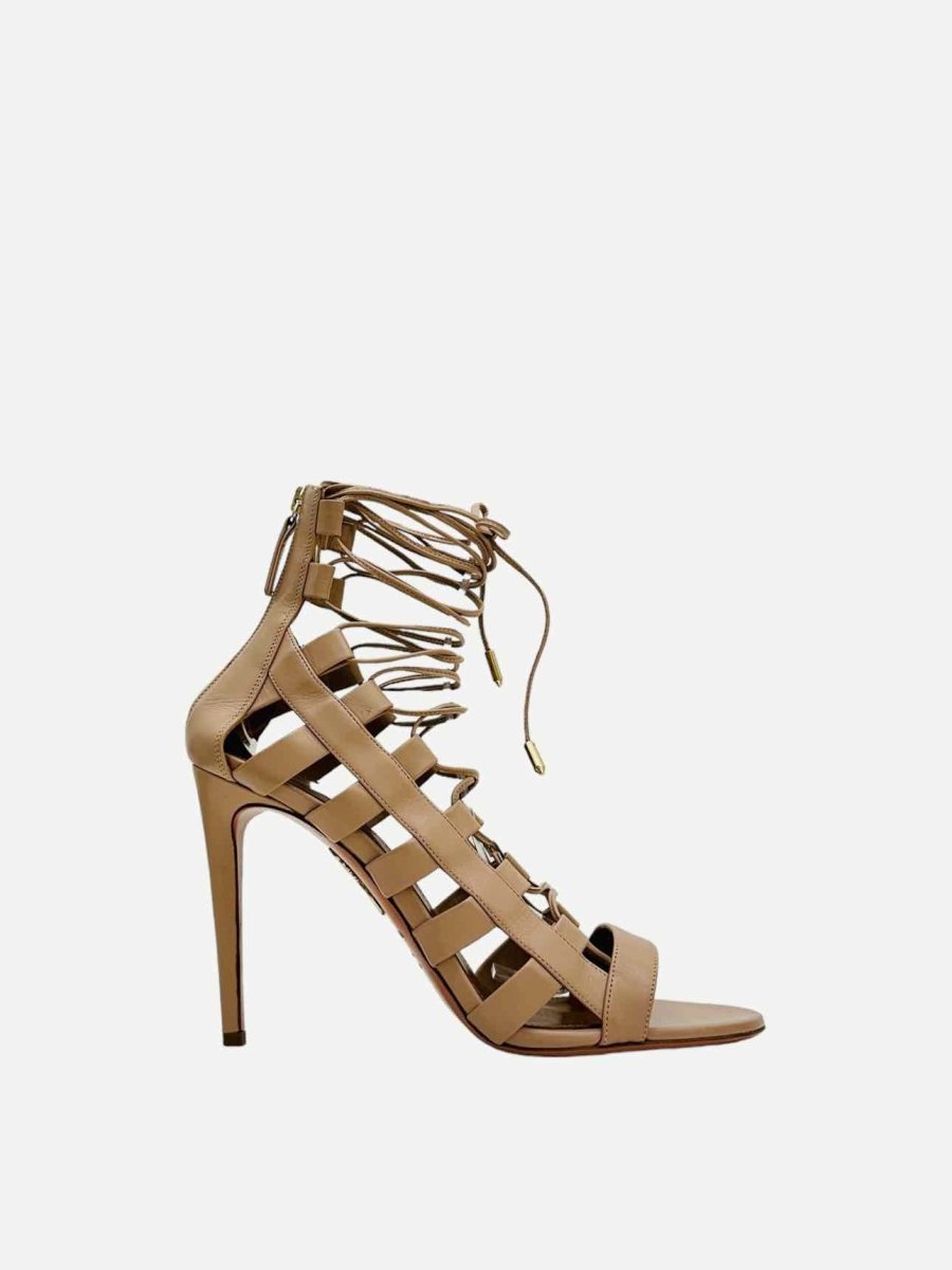 Pre - loved AQUAZZURA Gladiator Beige Heeled Sandals at Reems Closet