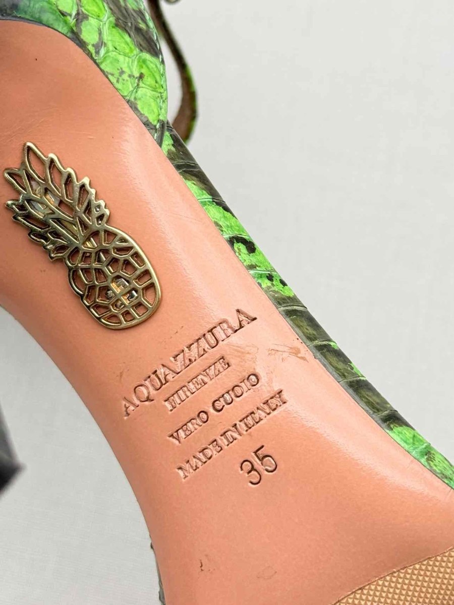 Pre-loved AQUAZZURA Green & Black Size EU 35 Heeled Sandals at Reems Closet
