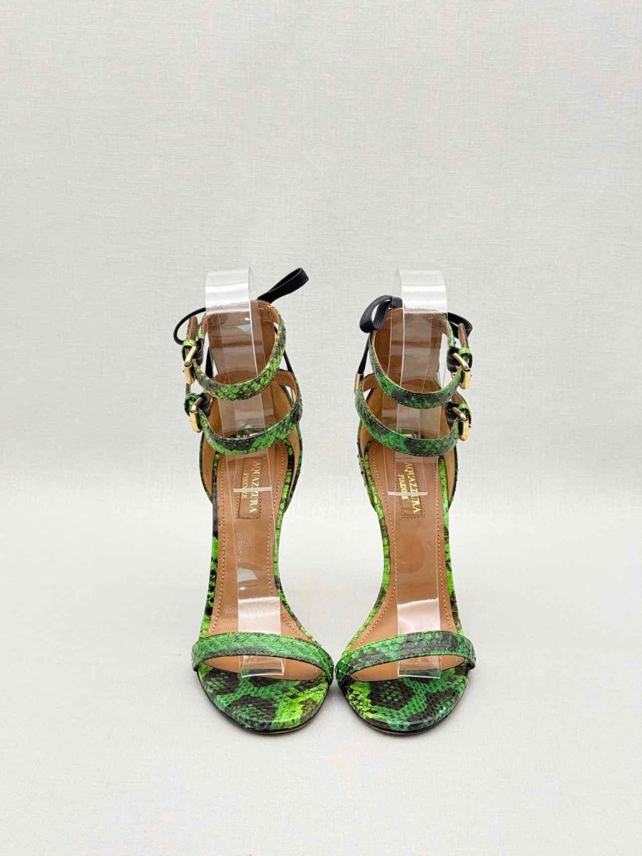 Pre-loved AQUAZZURA Green & Black Size EU 35 Heeled Sandals at Reems Closet