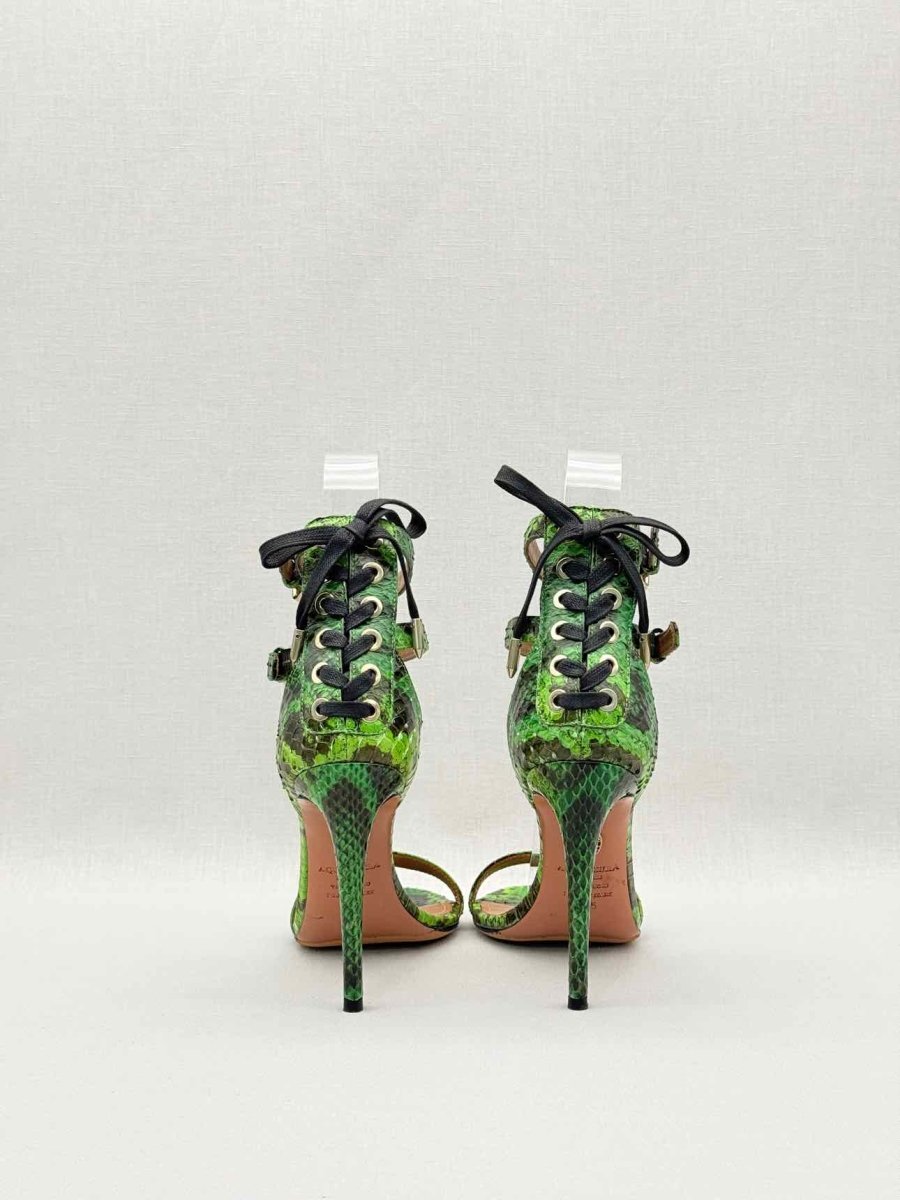 Pre-loved AQUAZZURA Green & Black Size EU 35 Heeled Sandals at Reems Closet
