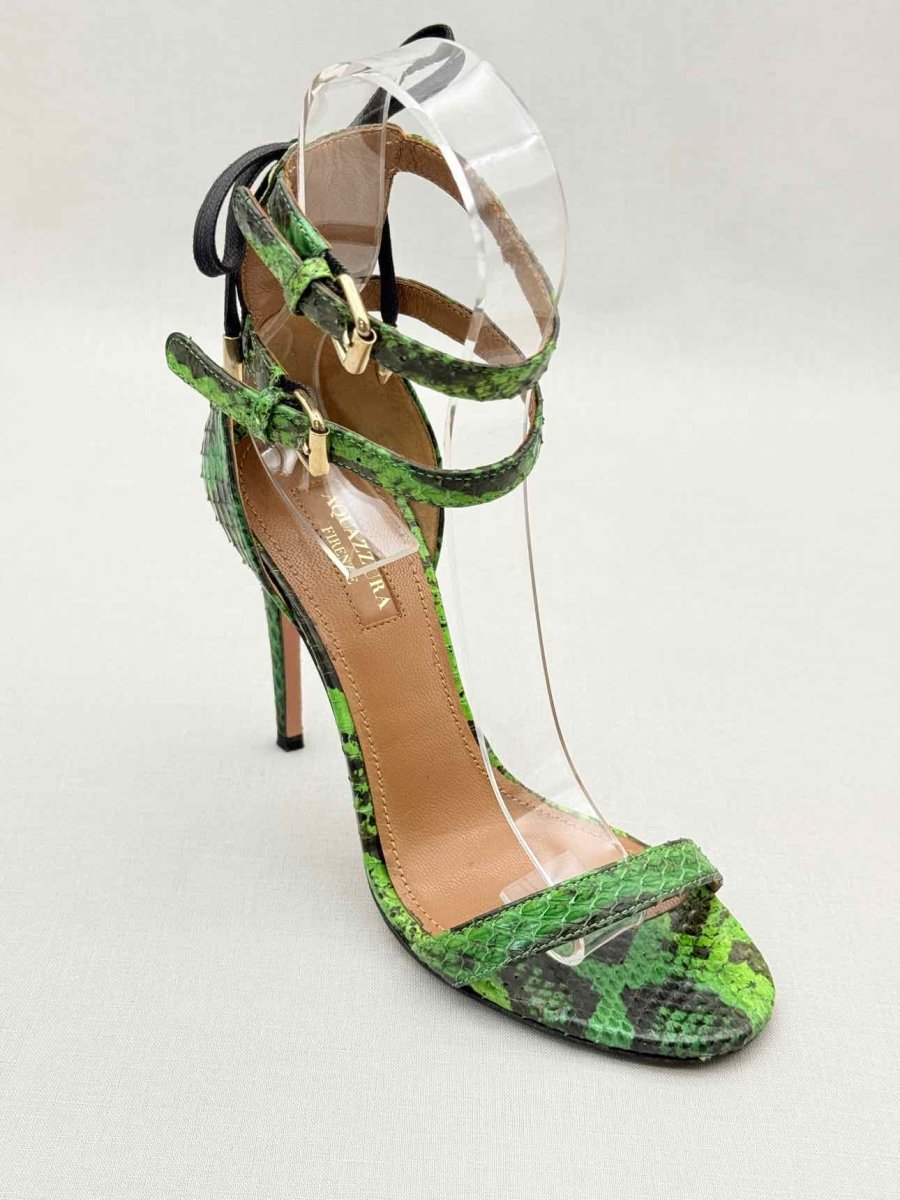 Pre-loved AQUAZZURA Green & Black Size EU 35 Heeled Sandals at Reems Closet