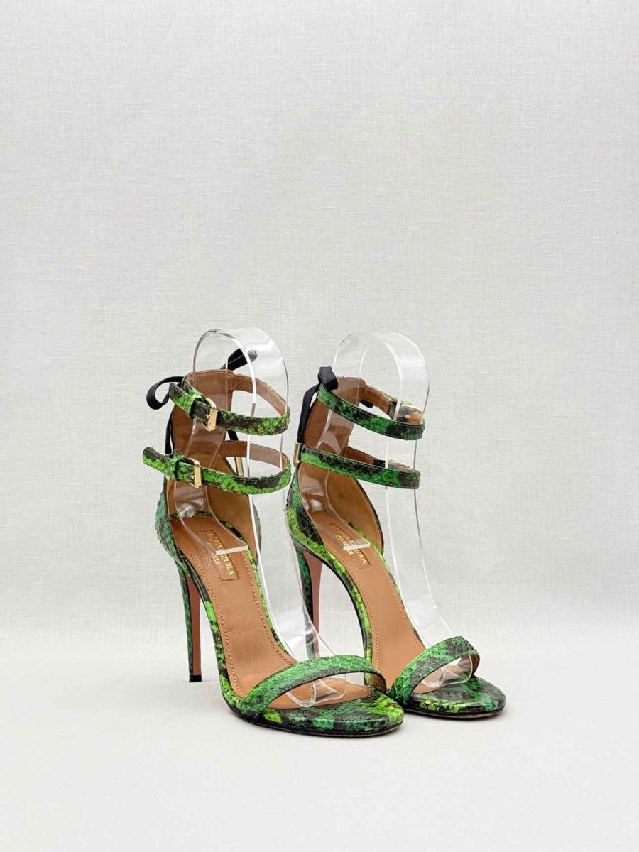 Pre-loved AQUAZZURA Green & Black Size EU 35 Heeled Sandals at Reems Closet