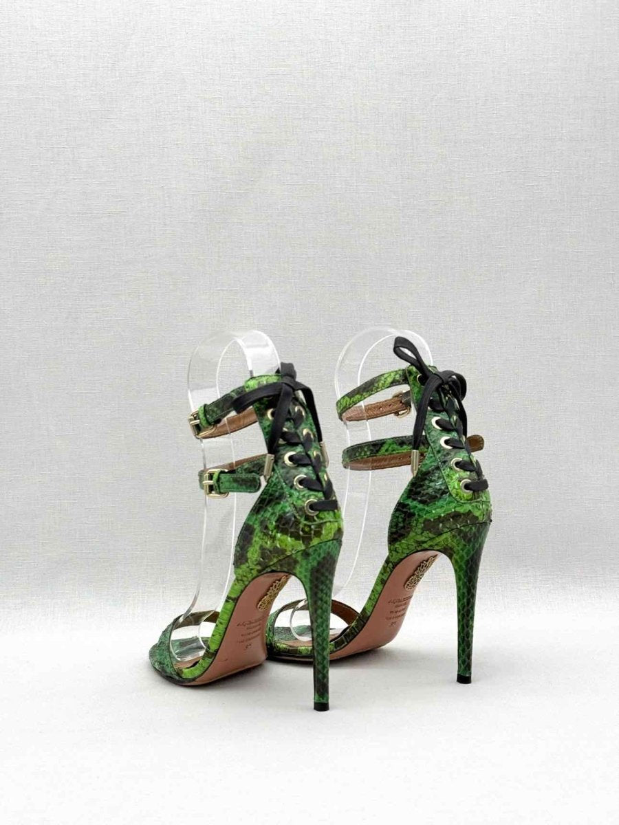 Pre-loved AQUAZZURA Green & Black Size EU 35 Heeled Sandals at Reems Closet
