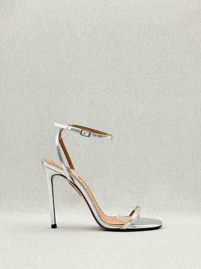 Pre-loved AQUAZZURA Metallic Silver Size EU 37 Heeled Sandals at Reems Closet