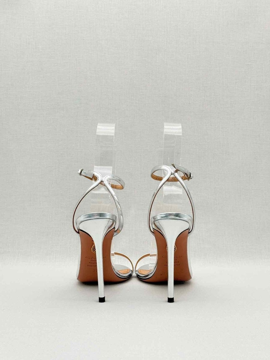 Pre-loved AQUAZZURA Metallic Silver Size EU 37 Heeled Sandals at Reems Closet